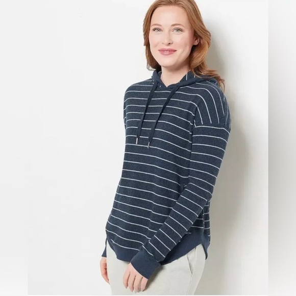 Koolaburra By UGG Women's XL Blue White Stripe Thermal Pullover Hoodie Coastal - Picture 2 of 13